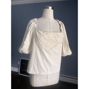 NWT Express eyelit lace front design, back elastic large short puffy sleeves XL